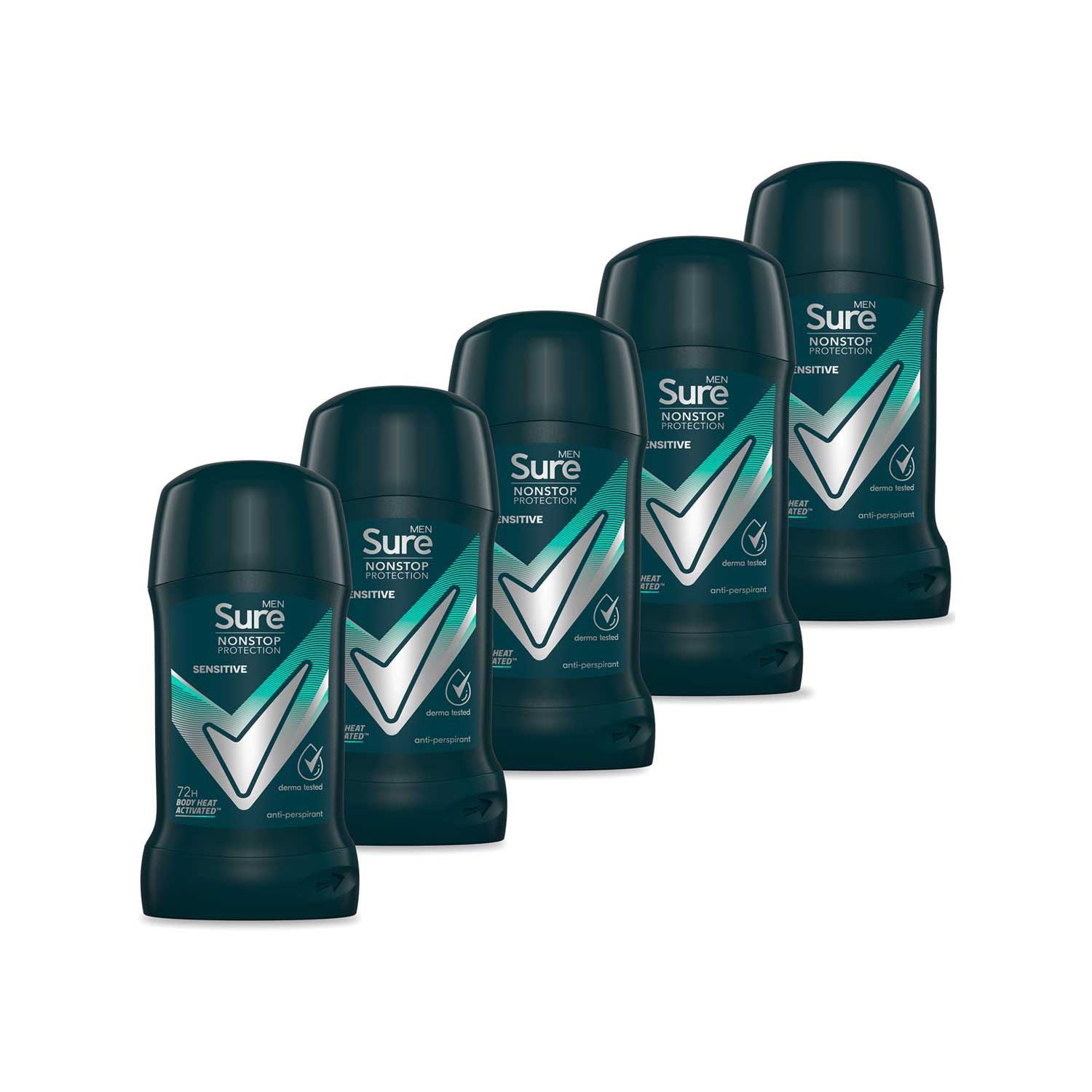Sure men's sensitive deodorant stick bundle 5x50ml, UK version