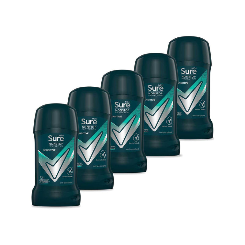 Sure men's sensitive deodorant stick bundle 5x50ml, UK version