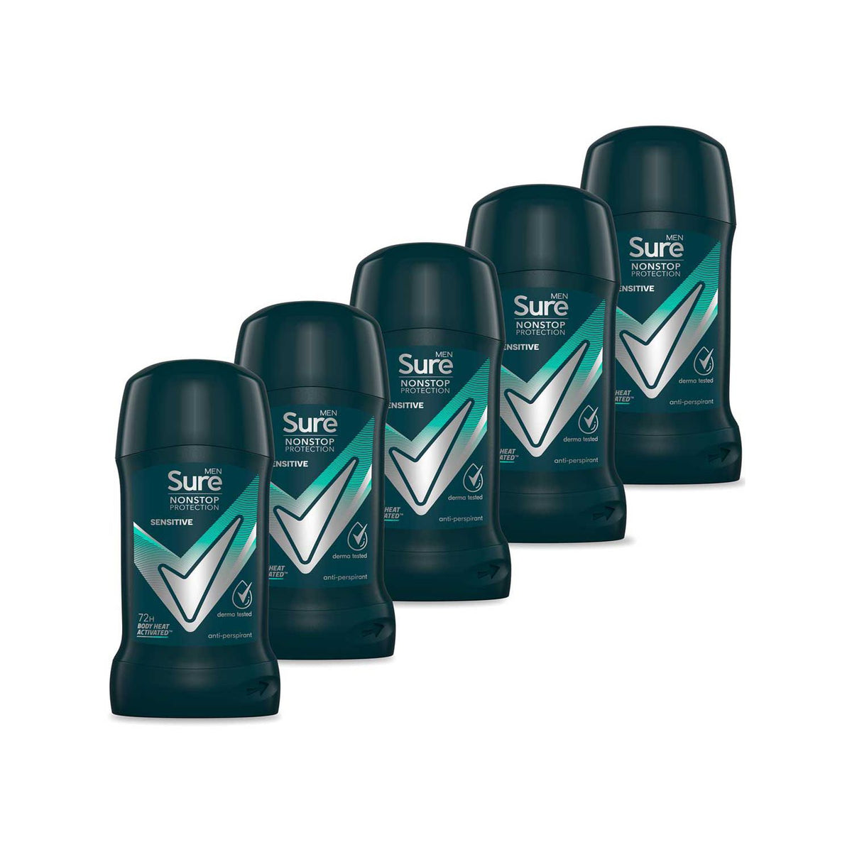 Sure men's sensitive deodorant stick bundle 5x50ml, UK version