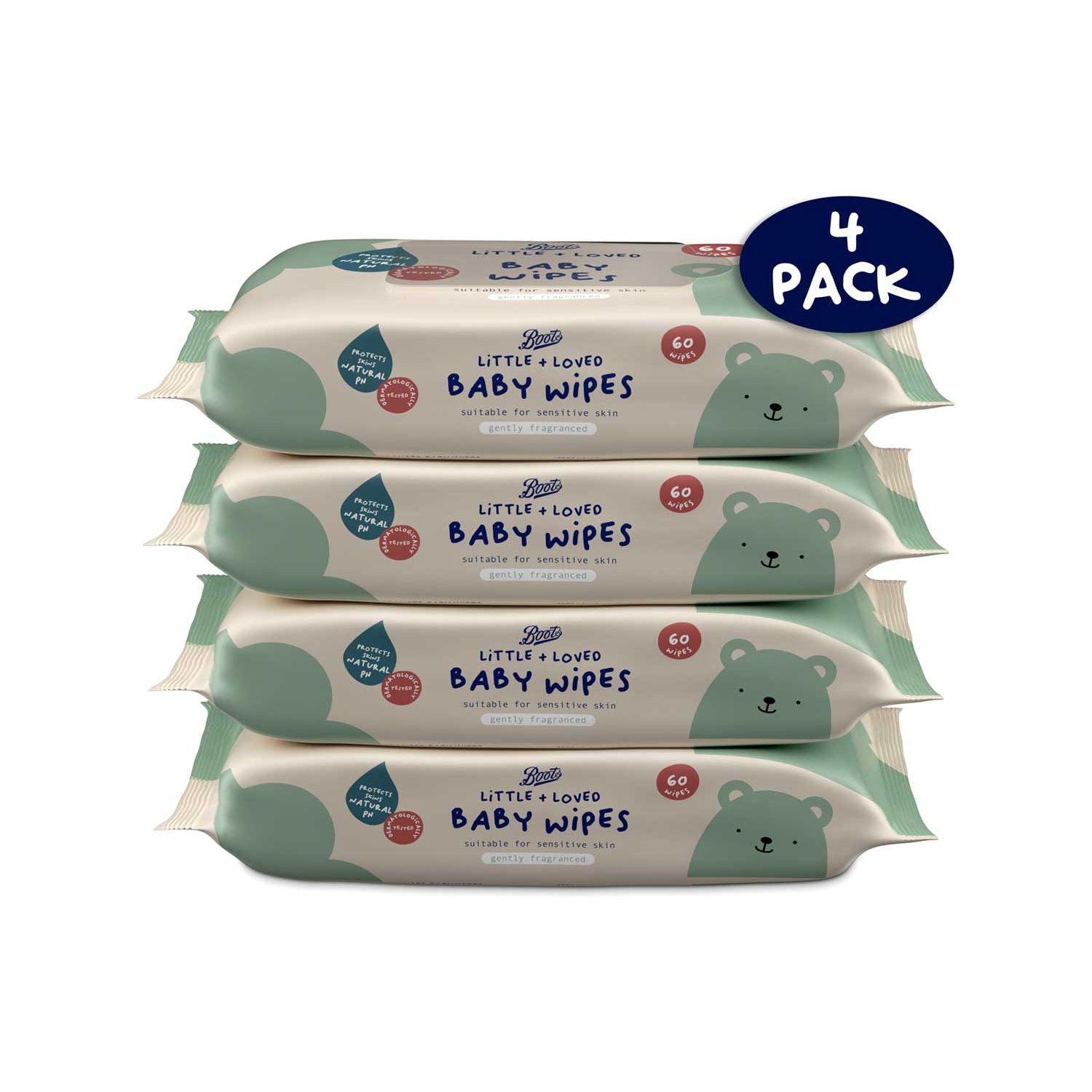 Boots Little+Loved fragranced baby wipes 4 pack 240 wipes, imported from the UK