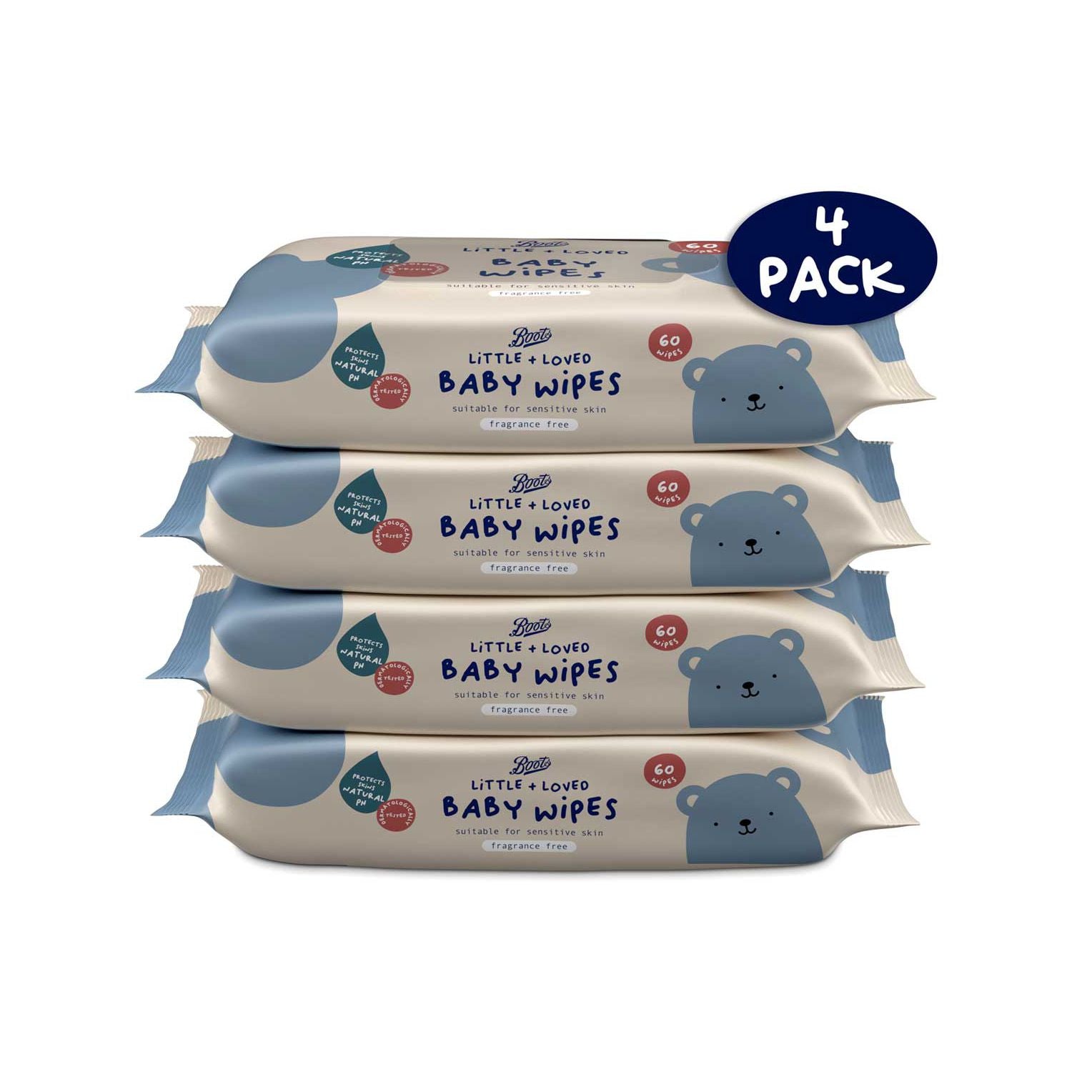 Boots Little Loved baby wipes fragrance free 4 pack - British product
