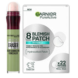 Maybelline Instant Eraser Green and Garnier Blemish Patches 22s duo bundle, imported from the UK