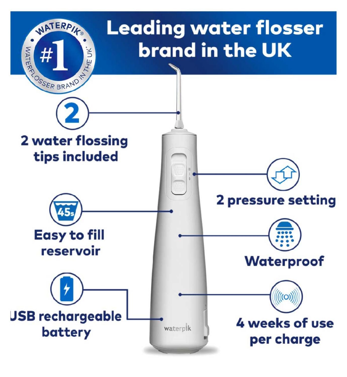 Waterpik Cordless Pulse water flosser with tips - British product