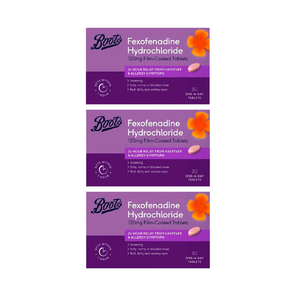 Boots Fexofenadine Tablets 120mg 3x30 Bundle, imported from the UK