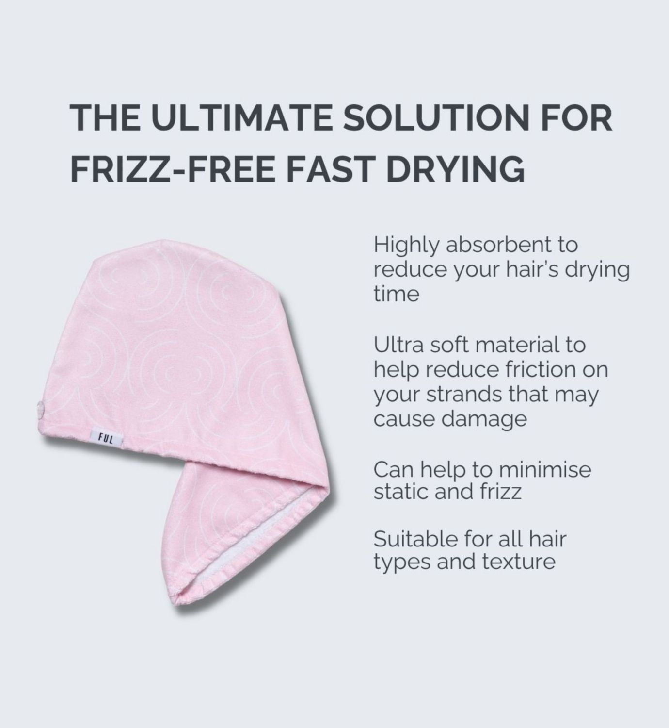 FUL microfibre hair towel wrap super absorbent quick-dry turban, imported from the UK