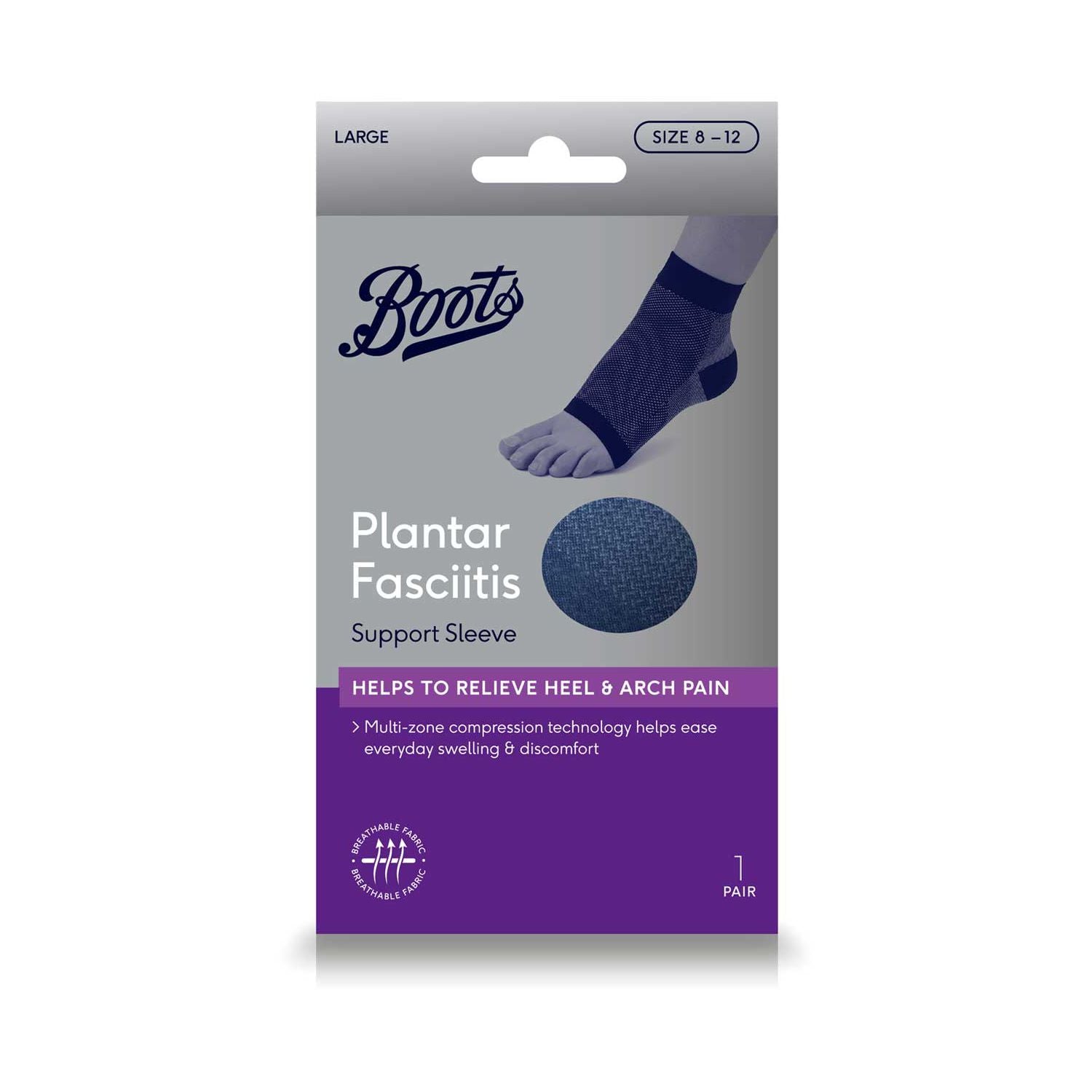Boots plantar fasciitis support sleeve size 8-12, imported from the UK