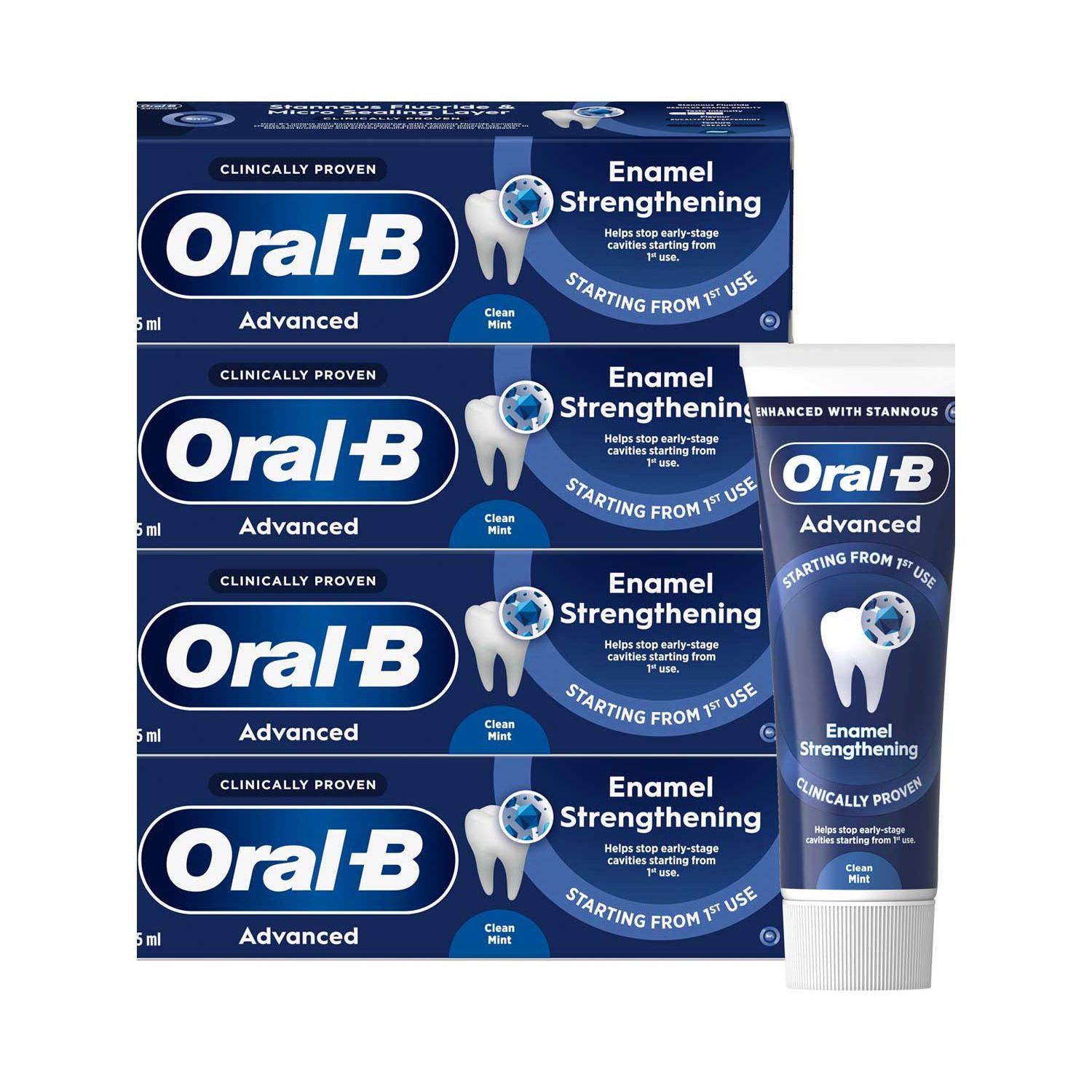 Oral-B Enamel Strengthening Toothpaste Clean Mint 75ml x4, imported from the UK