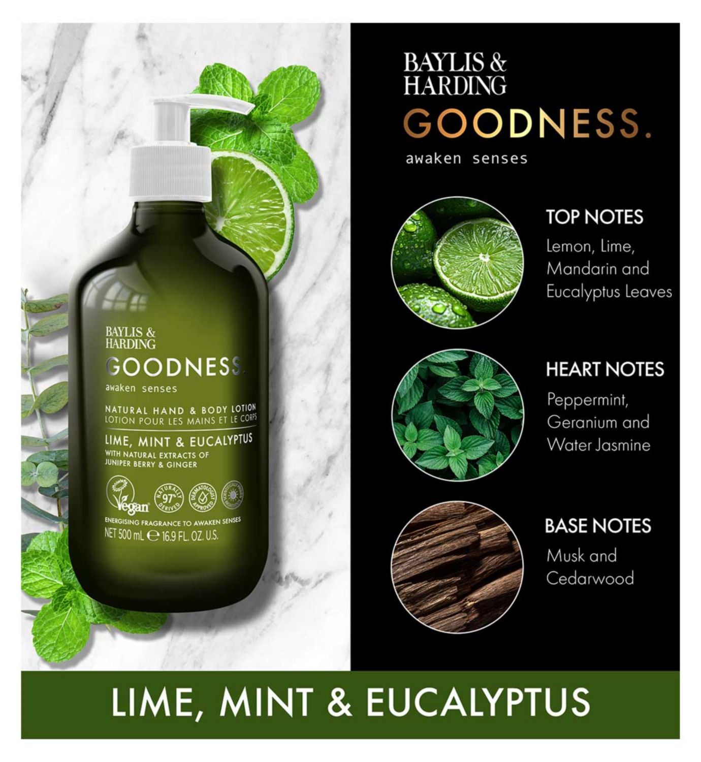 Baylis & Harding lotion Lime Mint Eucalyptus 500ml, imported from the UK
