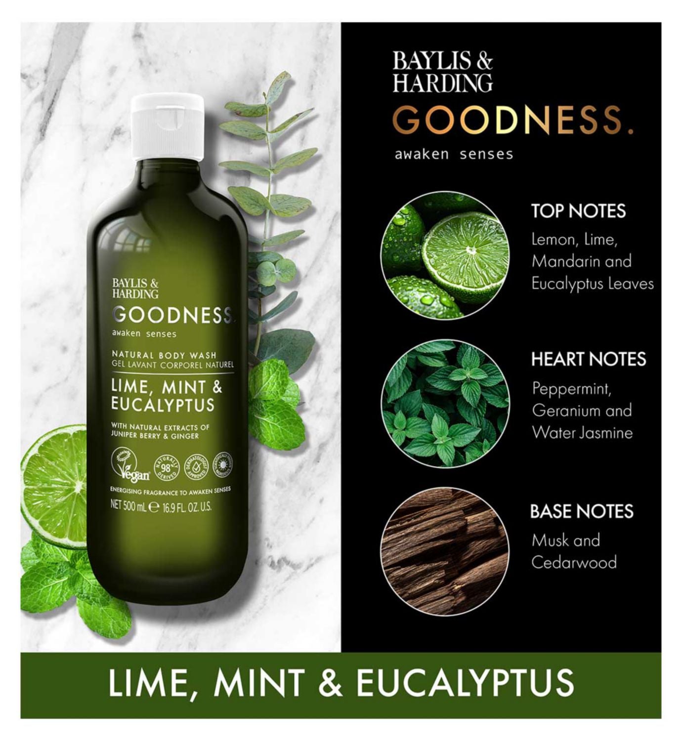Baylis & Harding Goodness Awaken body wash 500ml - British product