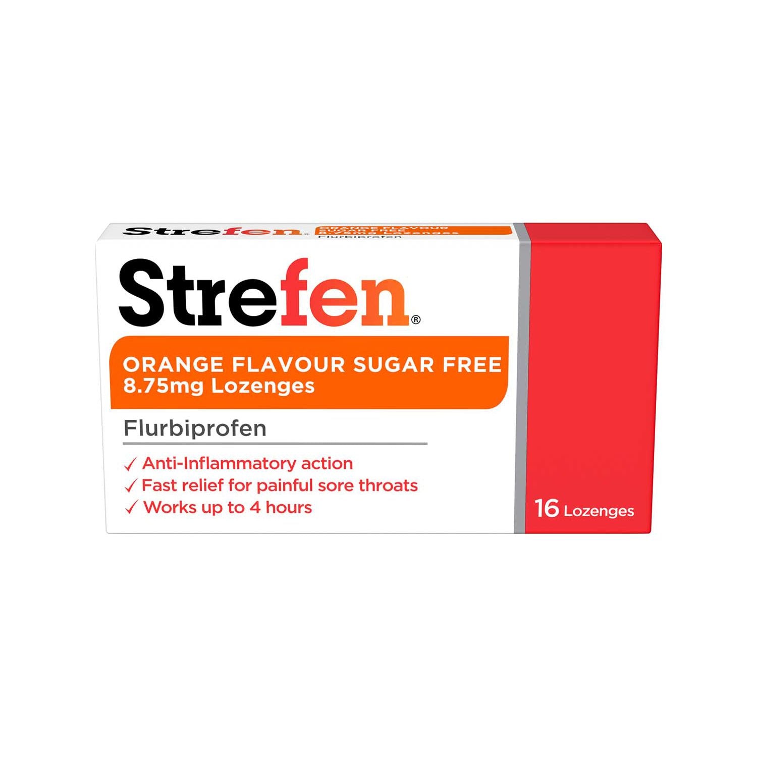 Strefen orange sugar-free lozenges, 16 count, UK version
