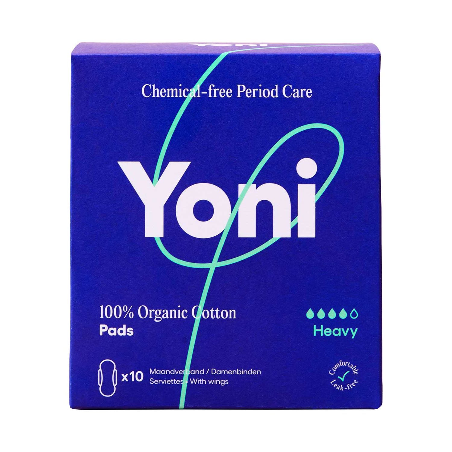 Yoni organic cotton pads heavy with wings 10s - British product