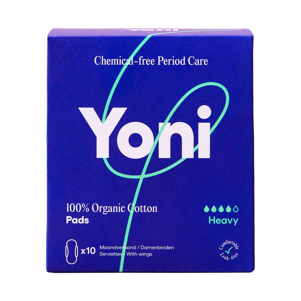 Yoni organic cotton pads heavy with wings 10s - British product