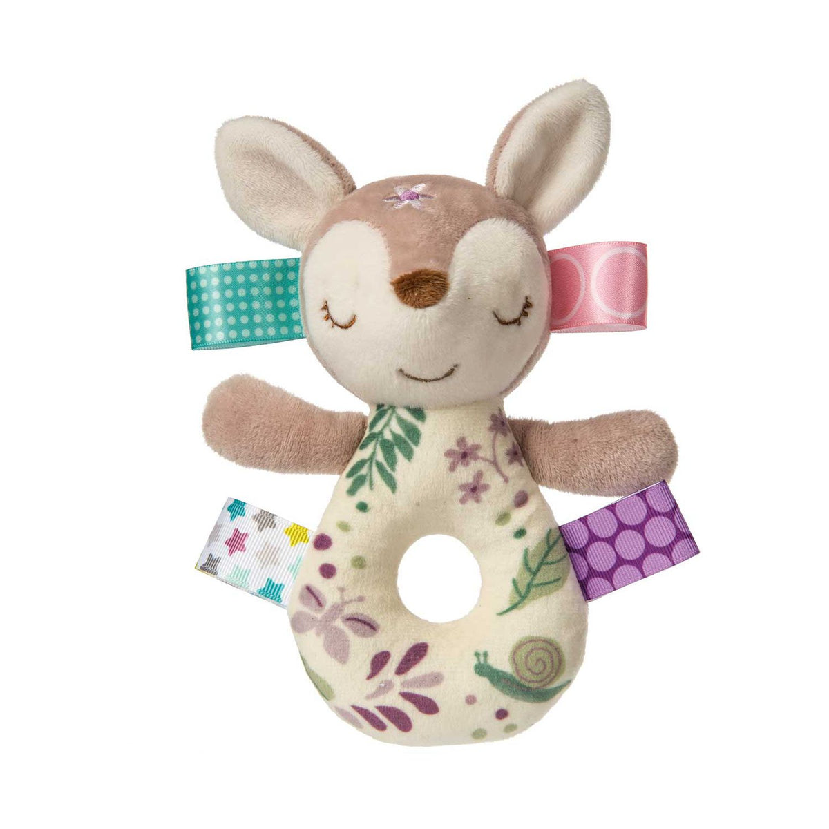 Taggies Flora Fawn rattle with satin loop tags (British brand)