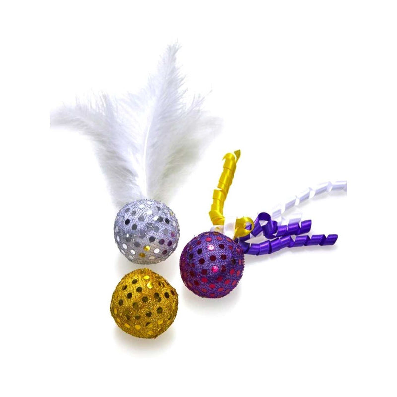 Petface cat toys assorted glitter balls 3 pack, imported from the UK