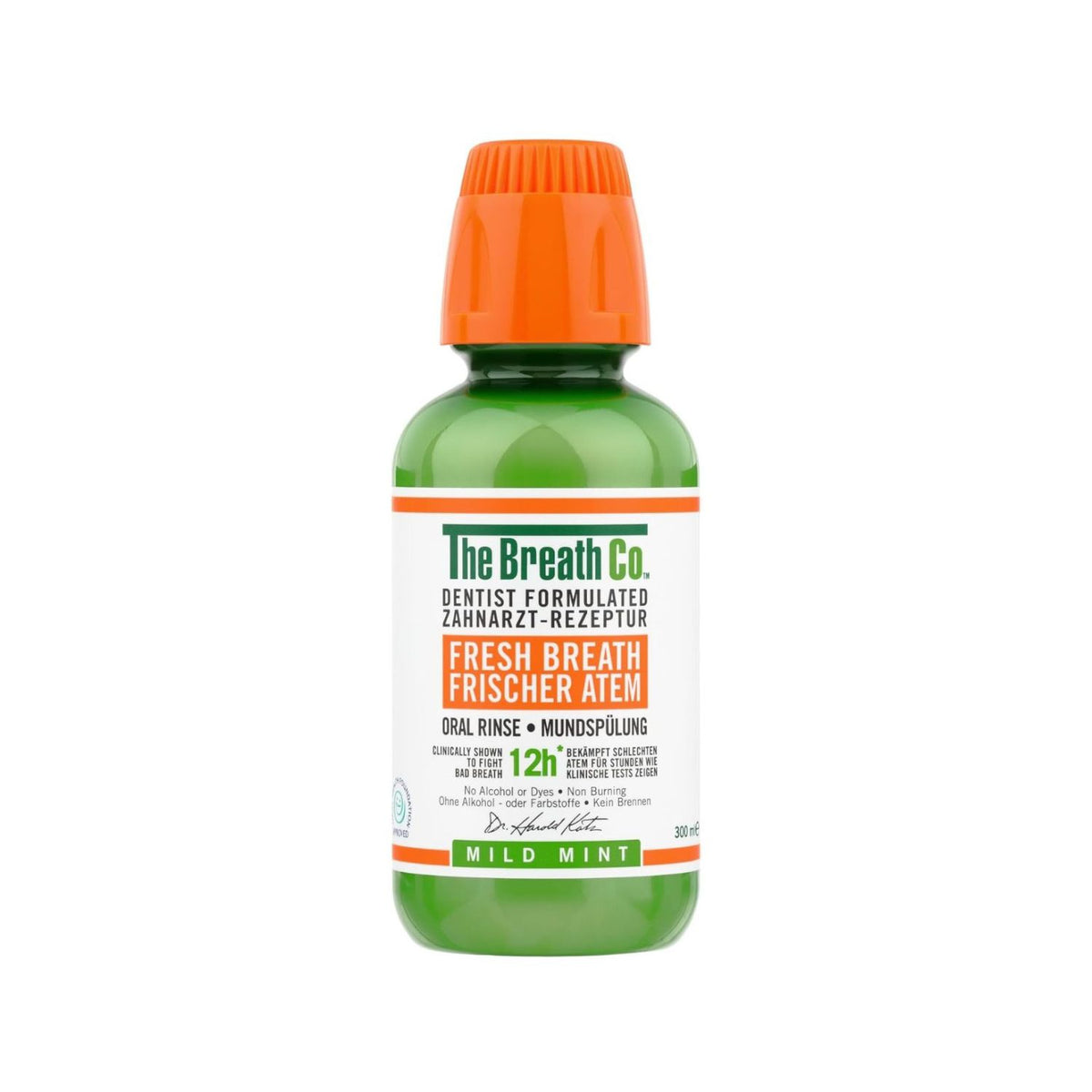 The Breath Co Mouthwash Mild Mint 300ml, imported from the UK
