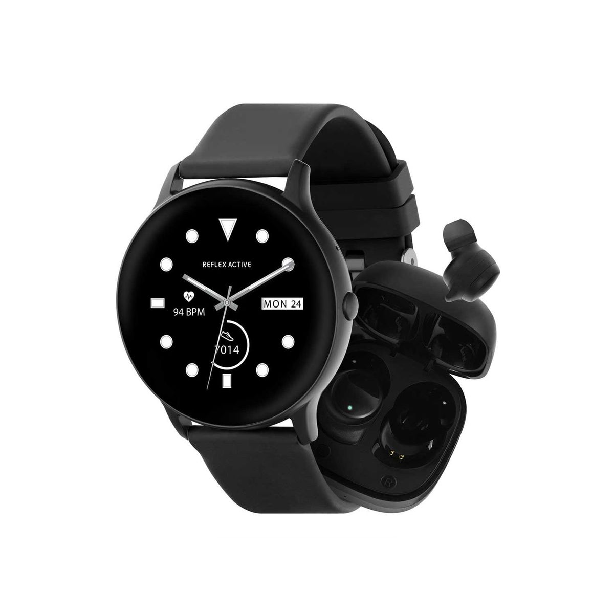 Reflex Active smartwatch and earbud set black, imported from the UK
