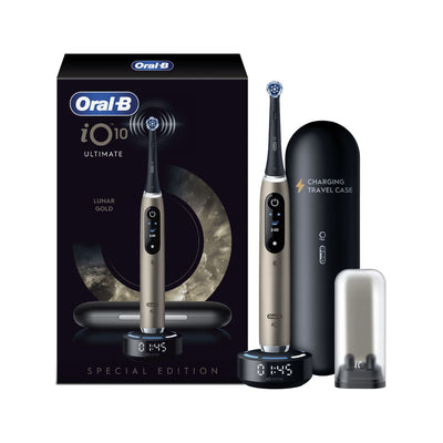 Boots Oral-B iO10 Electric Toothbrush Lunar Gold with Charging Travel Case and Refill Holder- Buy online at McGrocer