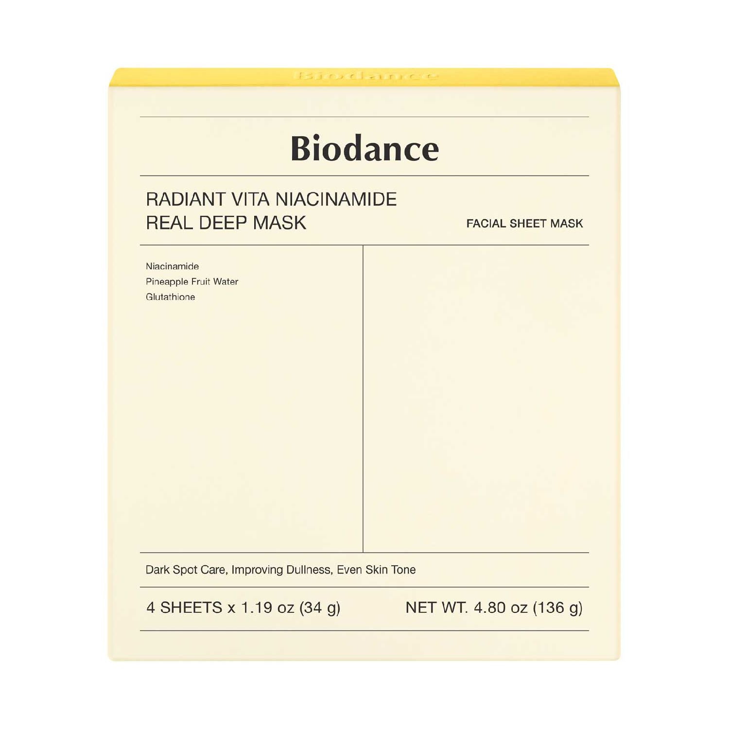 Biodance Radiant Vita Niacinamide Real Deep Mask 34g 4s - British product