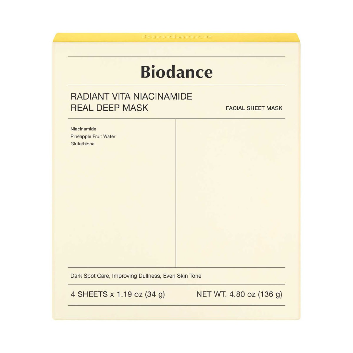 Biodance Radiant Vita Niacinamide Real Deep Mask 34g 4s - British product