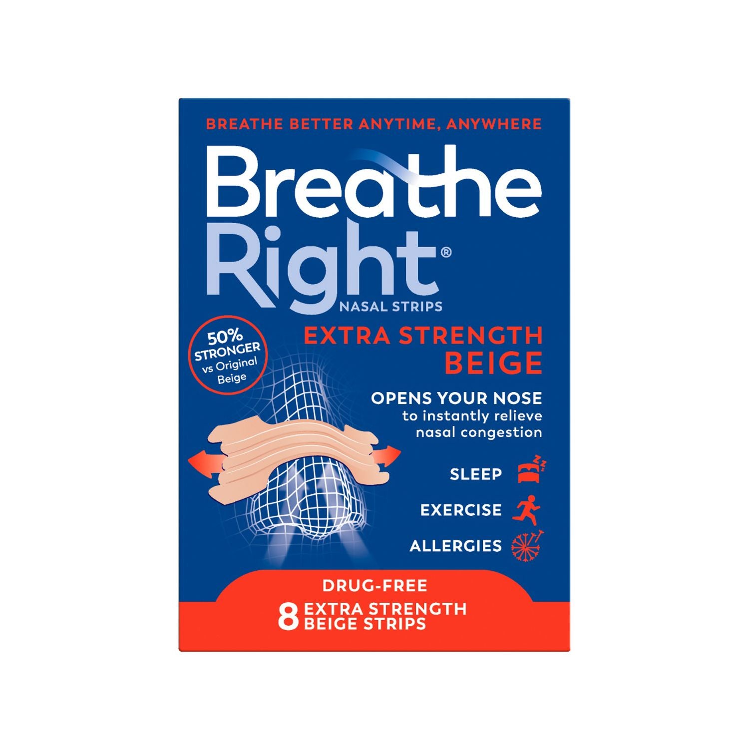 Breathe Right extra strength nasal strips 8 pack, UK version