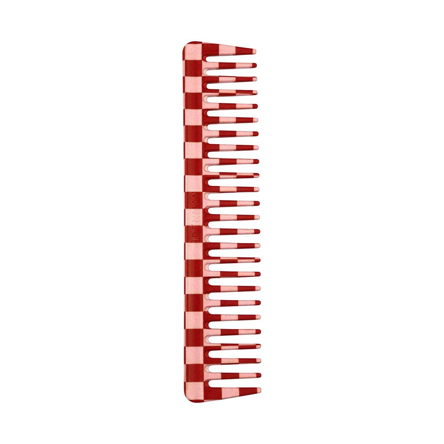 Denman pink and red checked deluxe detangle comb, UK version