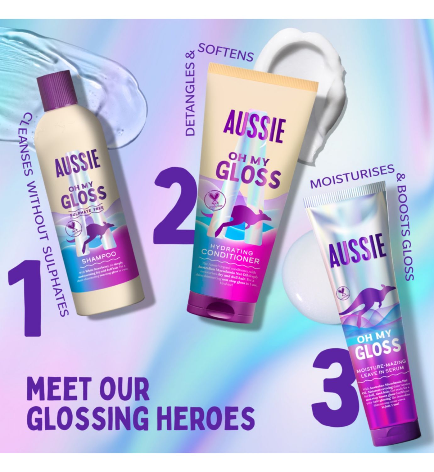Aussie Oh My Gloss Hair Bundle Shampoo Conditioner Mask Serum - British product