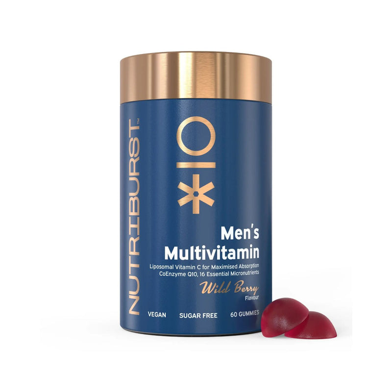 Nutriburst men's multivitamin gummies wild berry 60 count, imported from the UK