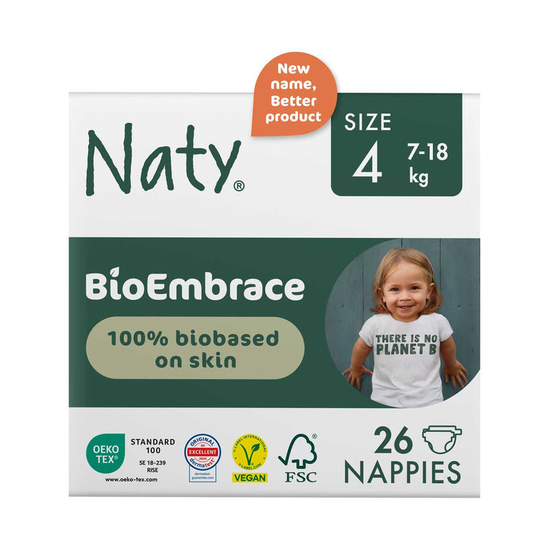 Naty BioEmbrace nappies Size 4, 26-pack, imported from the UK