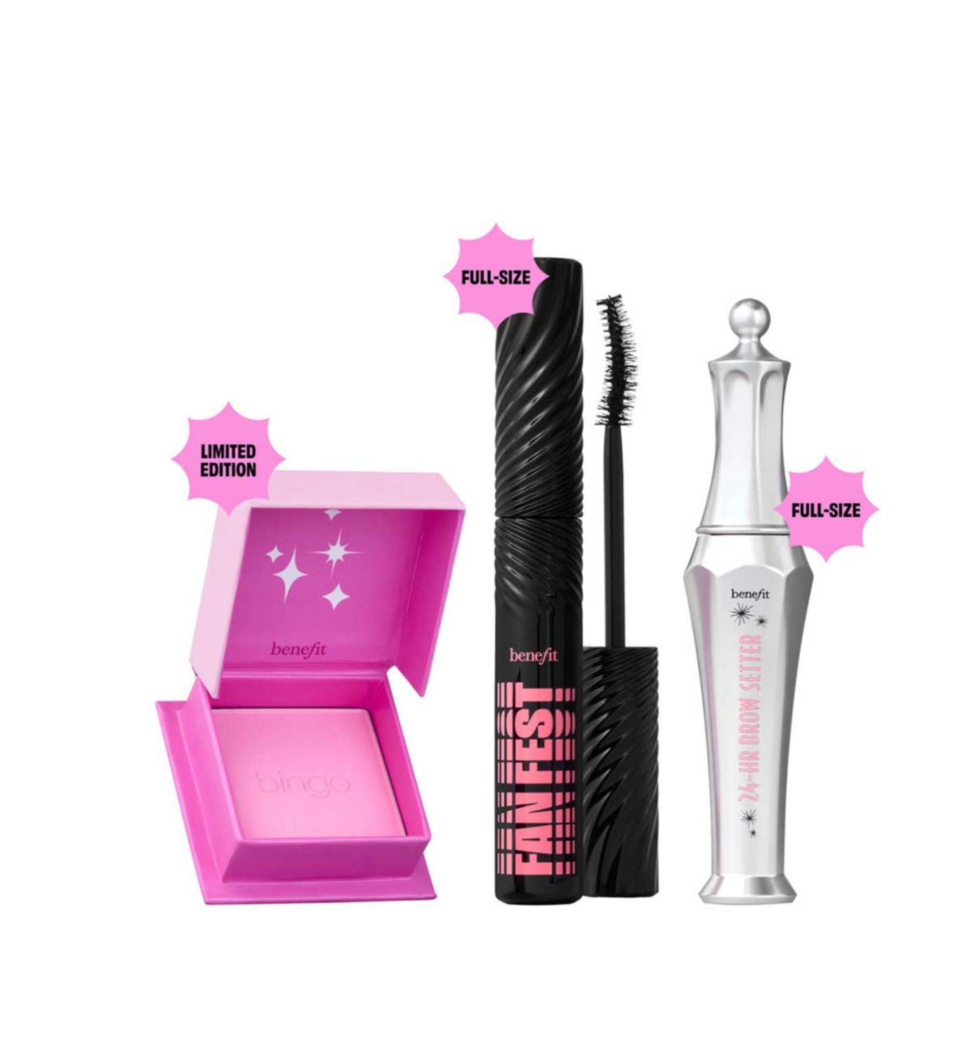 Benefit Benebingo makeup gift set with mascara, brow gel, and blush, imported from the UK