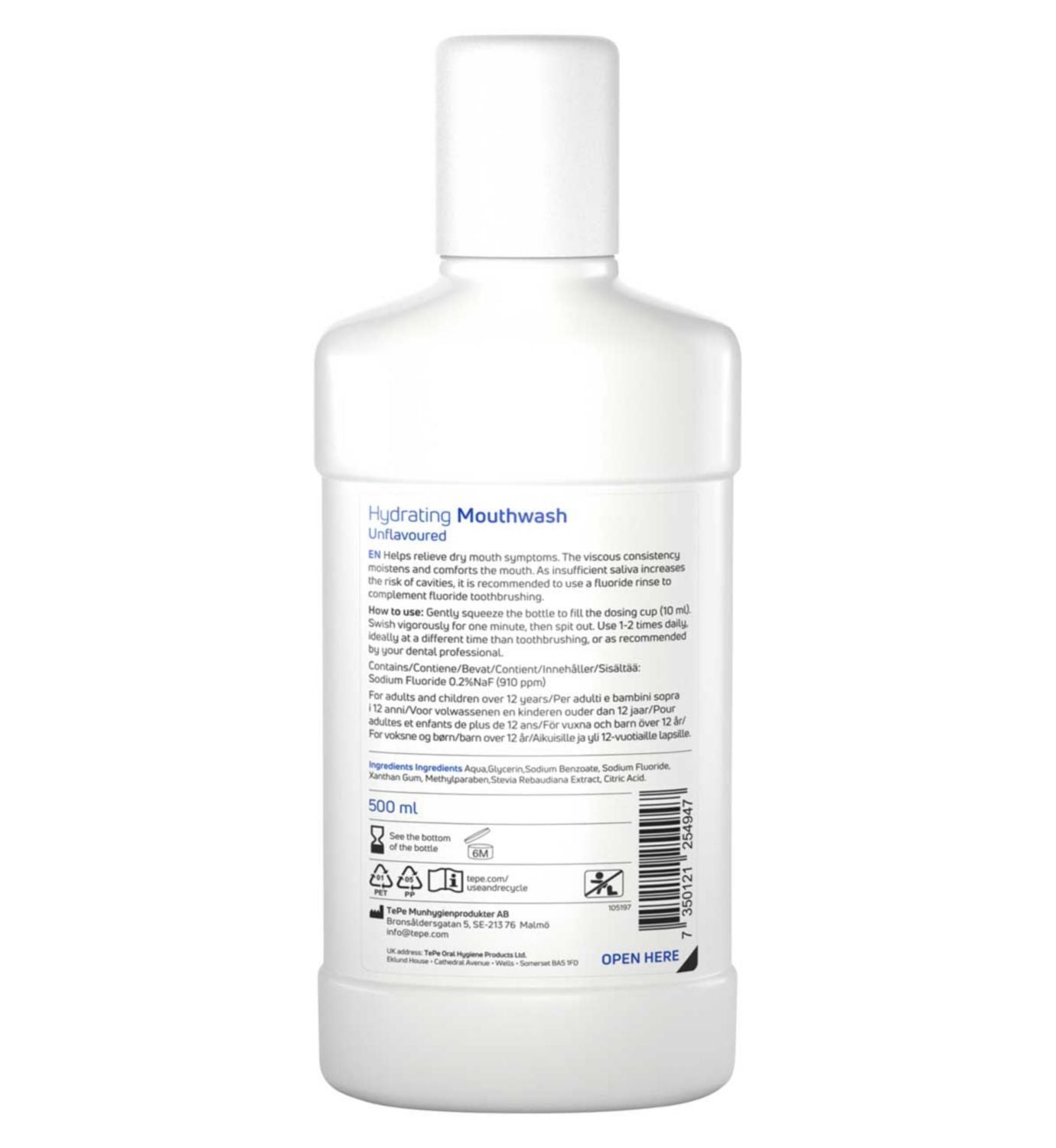 TePe hydrating mouthwash unflavoured 500ml, UK version