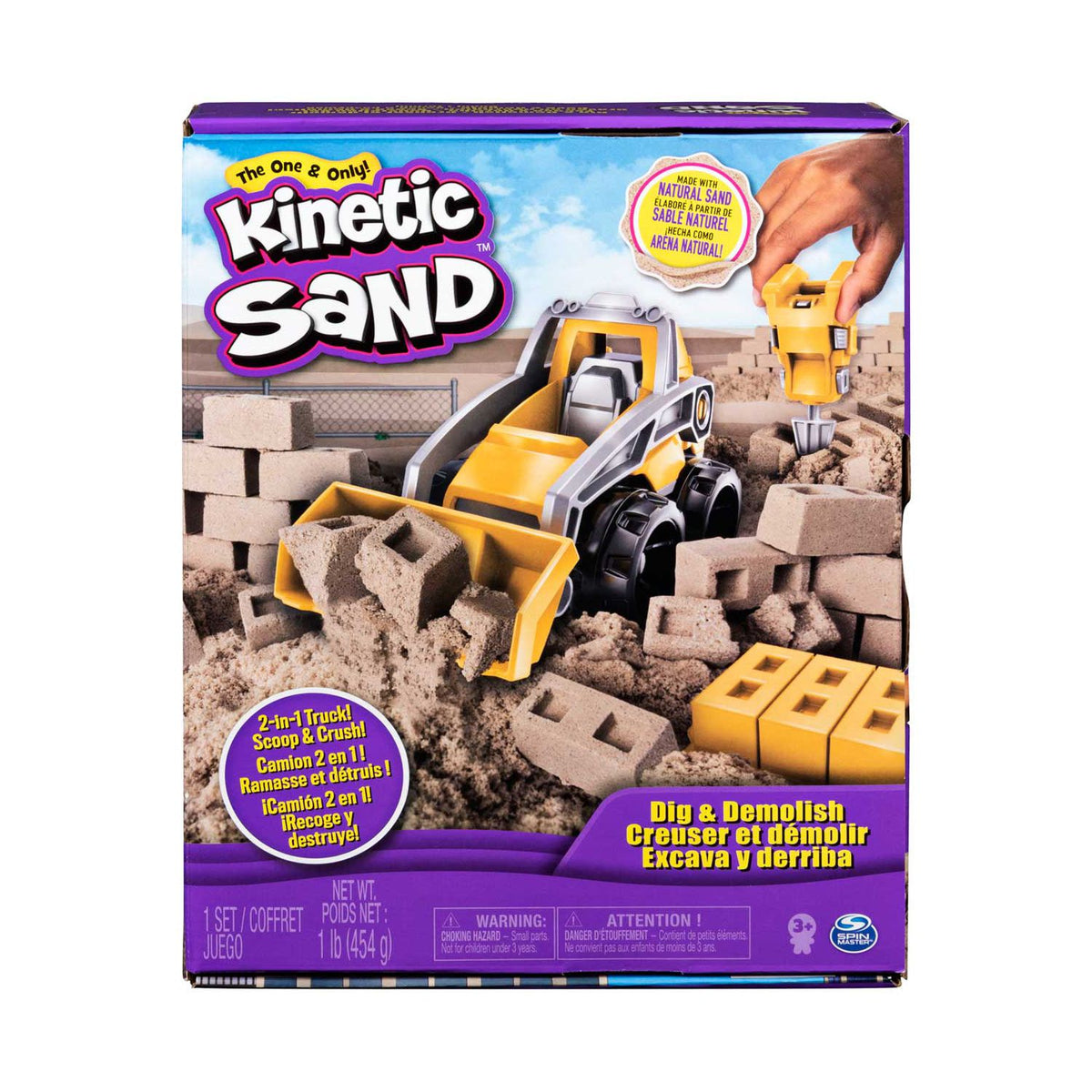 Spinmaster Kinetic Sand Dig N Demolish playset with truck and brown sand, imported from the UK