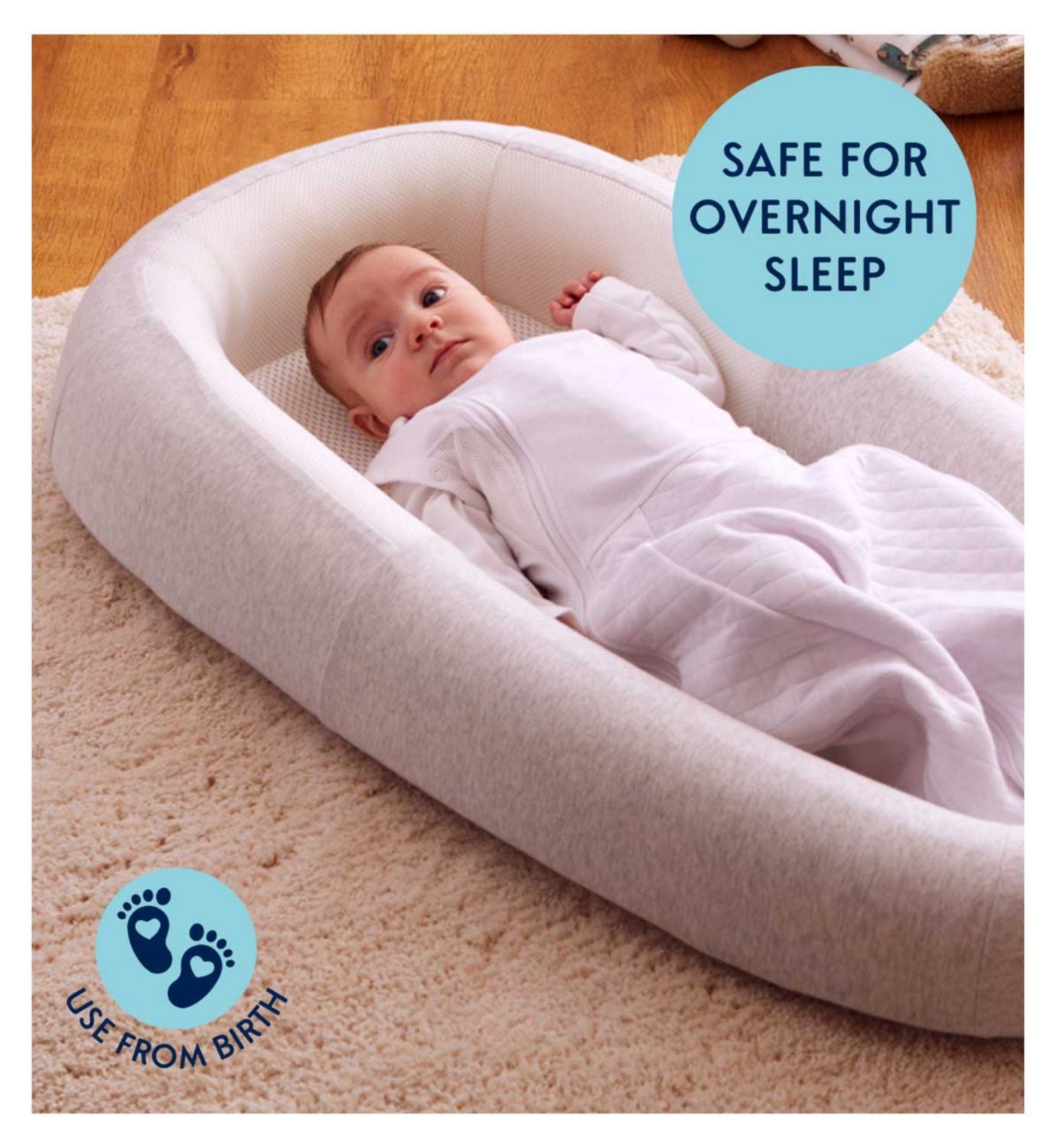 Purflo Sleep Tight Baby Bed Minimal Grey, imported from the UK