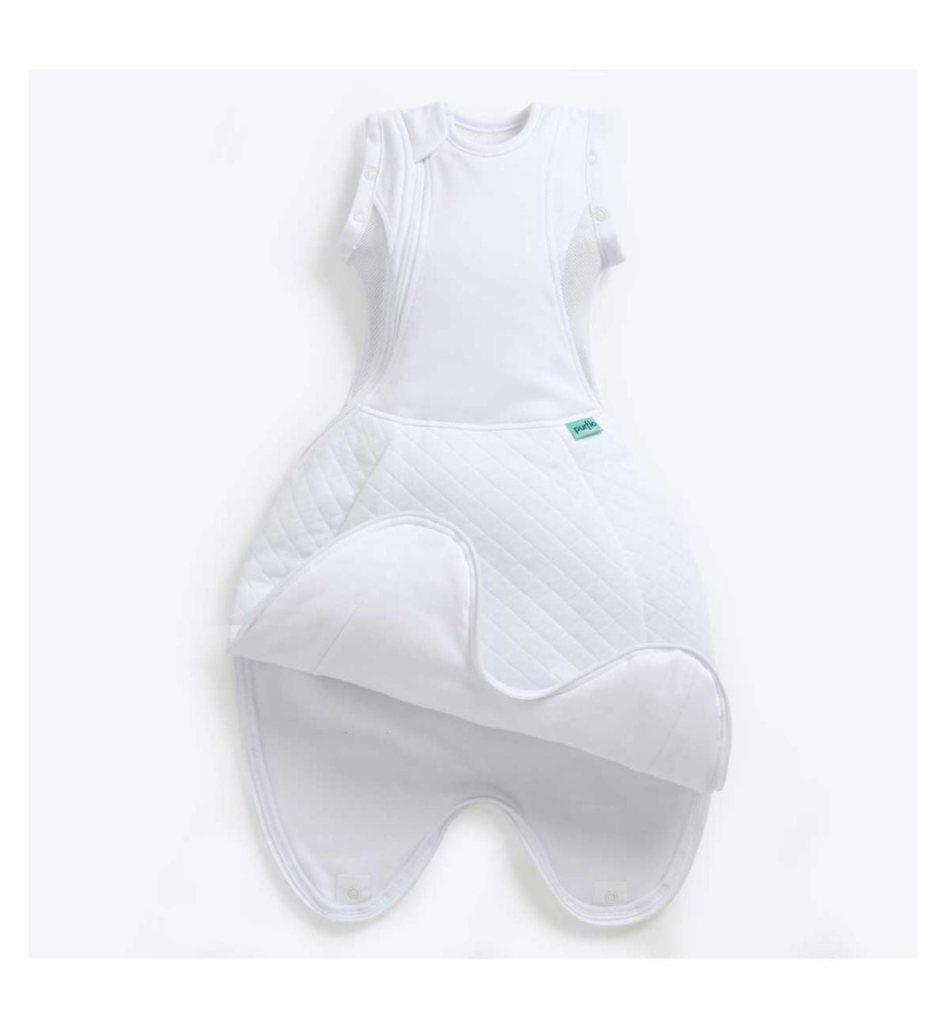 Purflo swaddle to sleep bag 2.5 Tog Soft White - British product