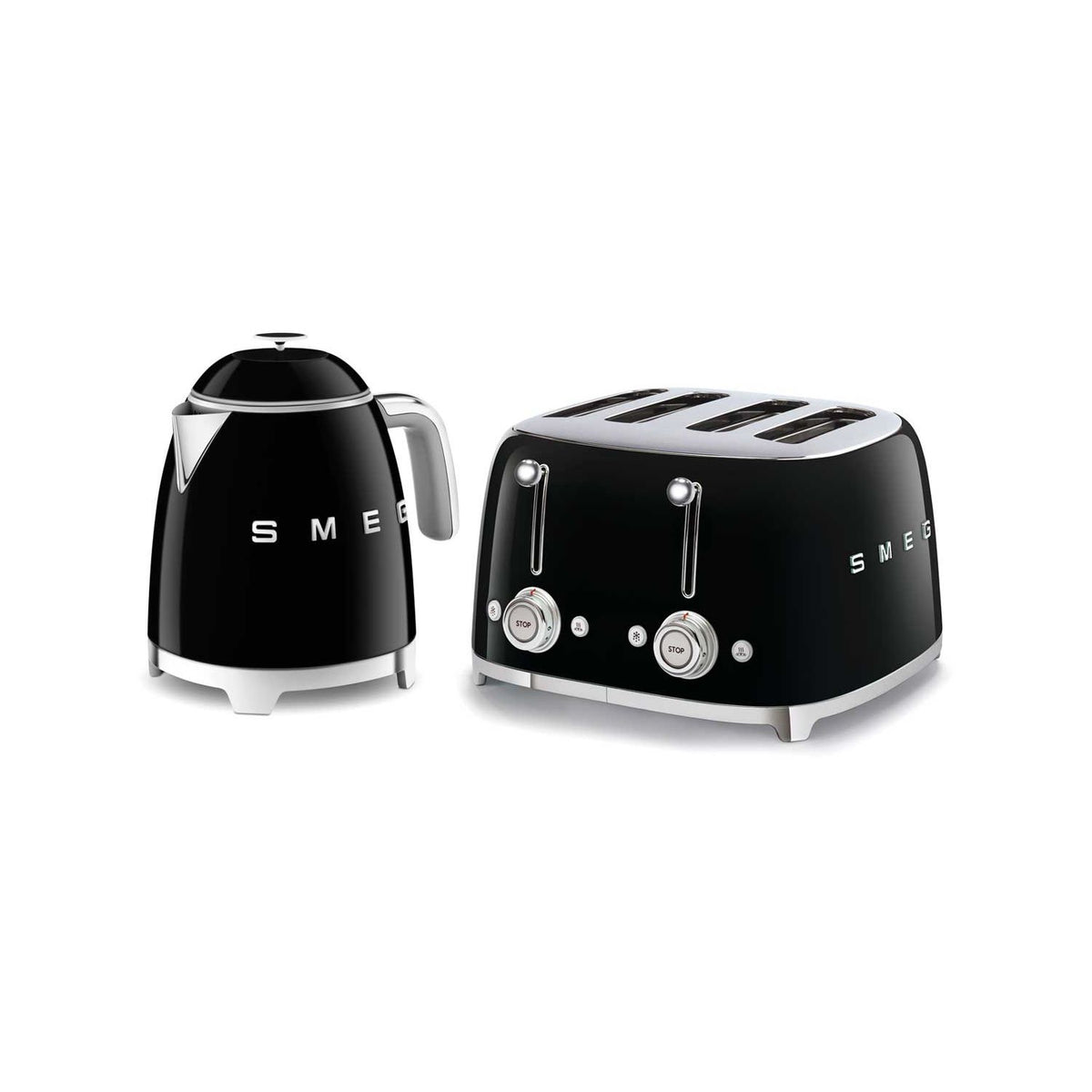 Smeg 50's style kettle and toaster set black, imported from the UK