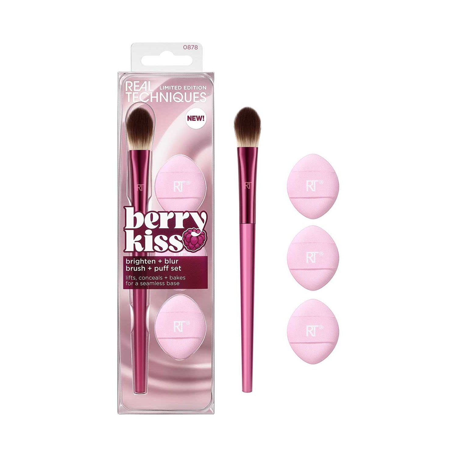 Real Techniques Berry Kiss brightening brush and puff kit (British brand)