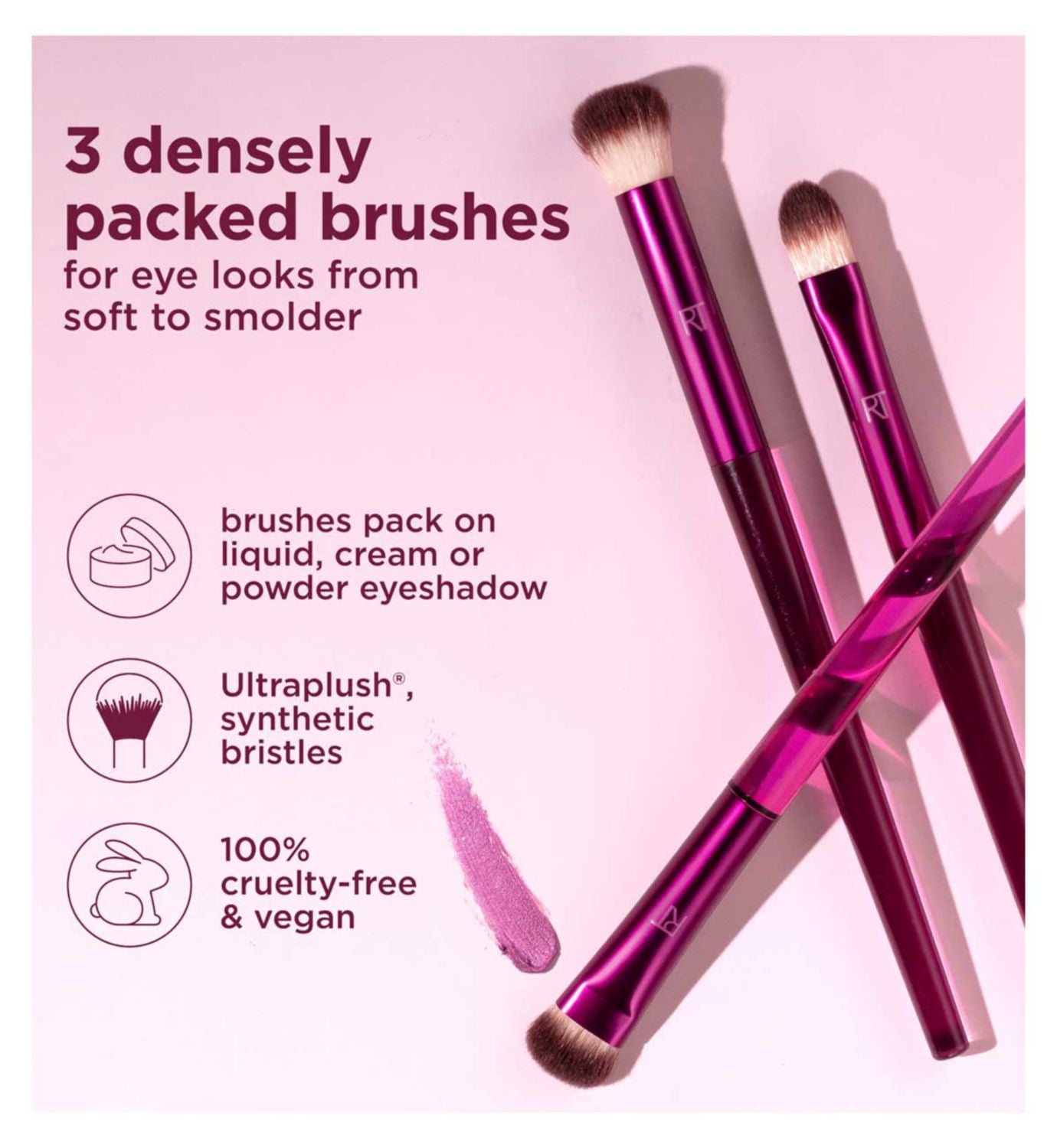 Real Techniques Berry Kiss eyeshadow brush set 3 pieces, imported from the UK