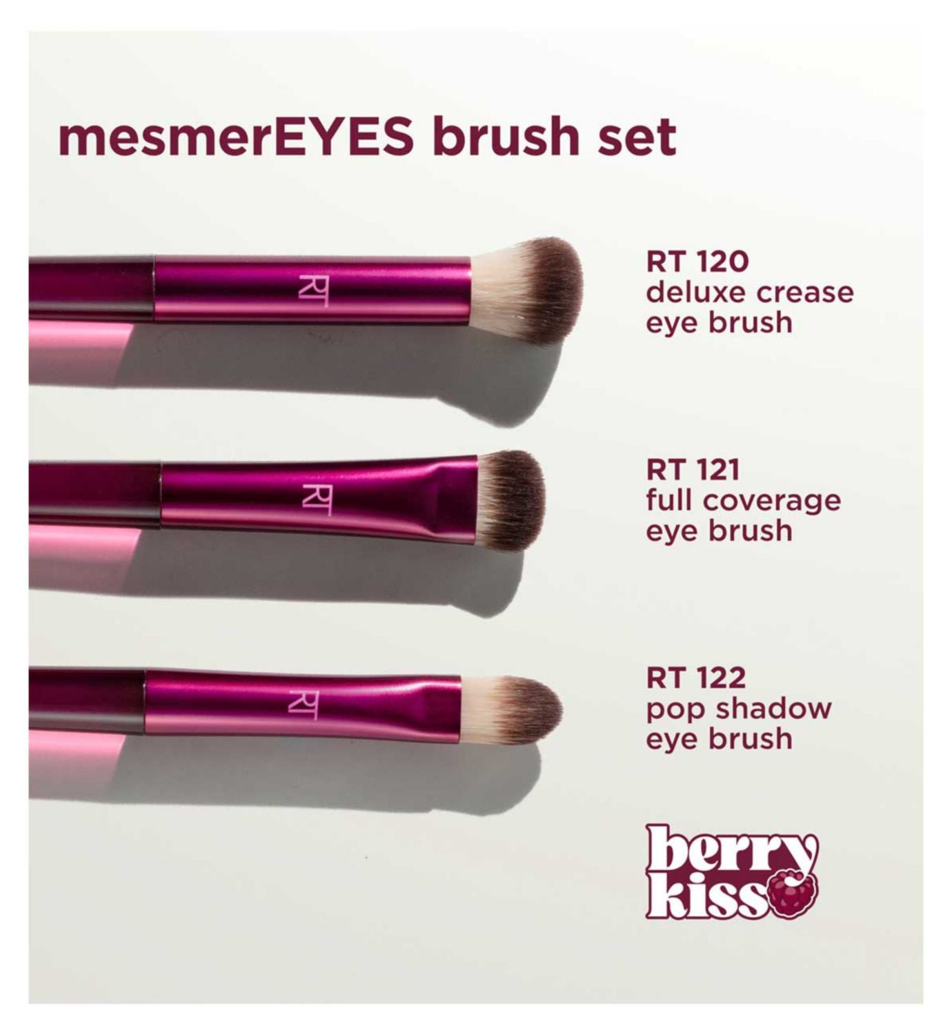 Real Techniques Berry Kiss eyeshadow brush set 3 pieces, imported from the UK