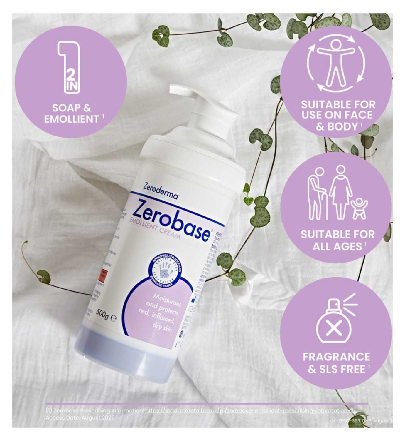 Zeroderma Zerobase emollient cream 50g (British brand)