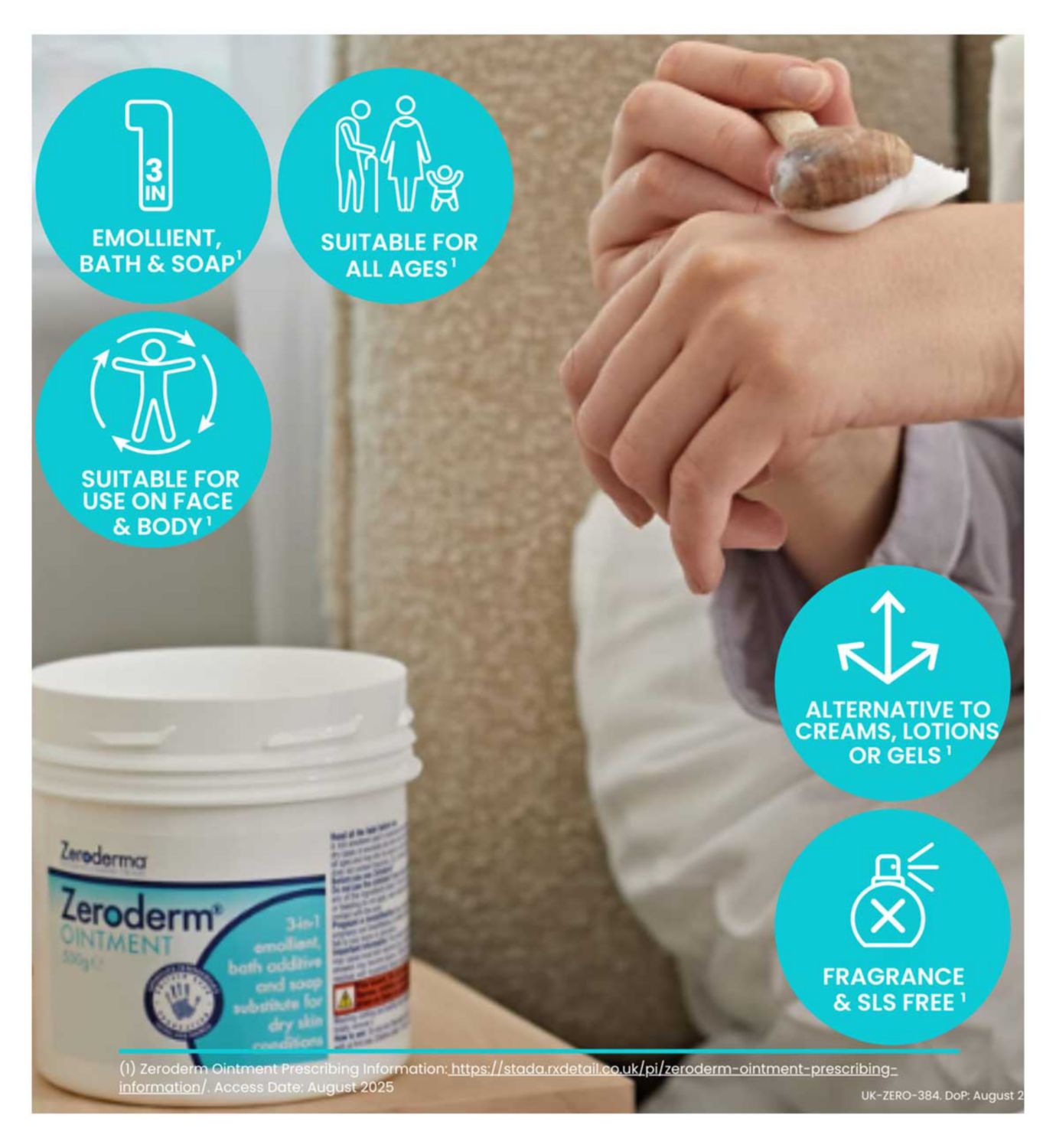 Zeroderm 3-in-1 emollient ointment 500g (British brand)