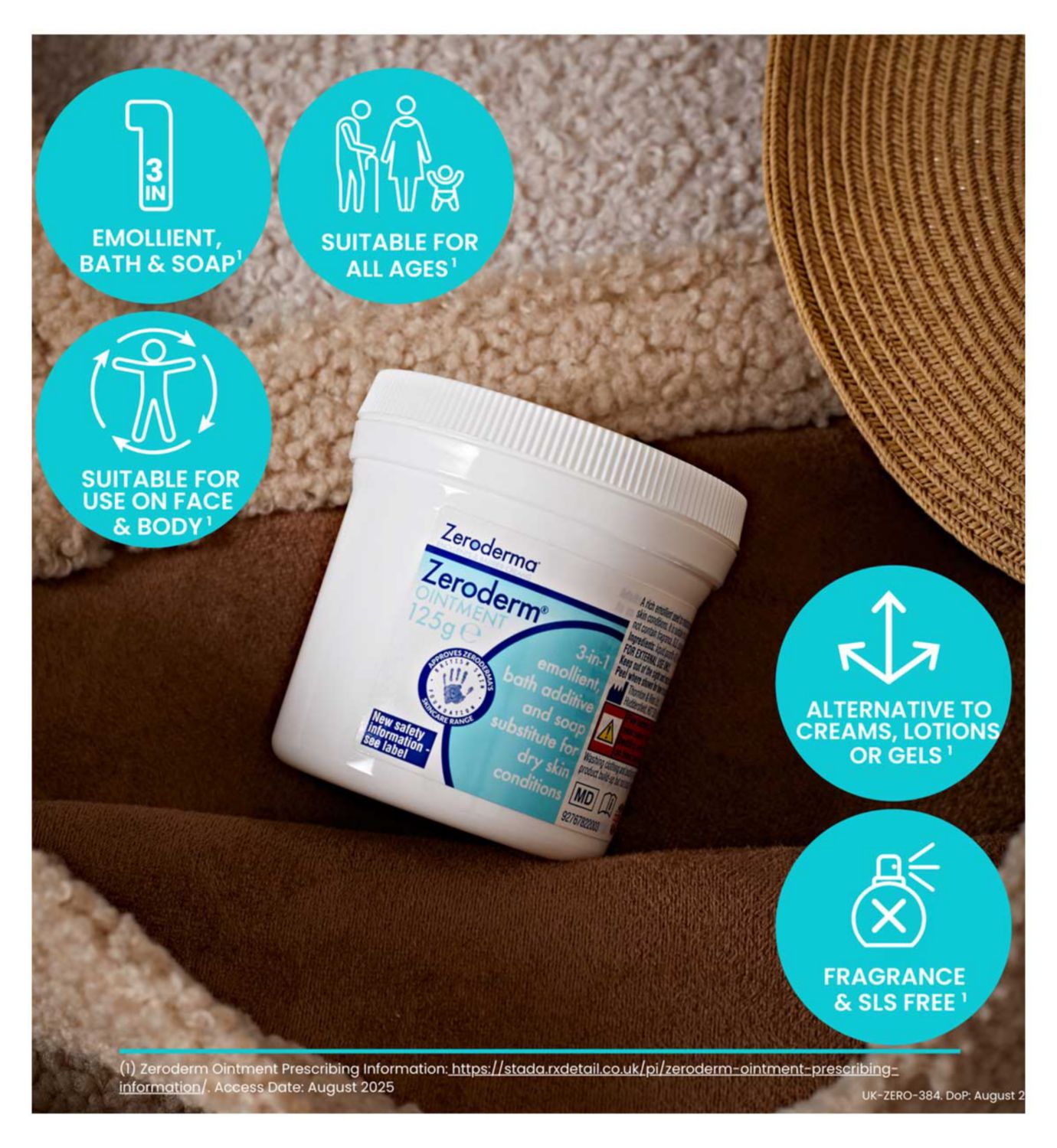 Zeroderm 3-in-1 emollient ointment 500g (British brand)