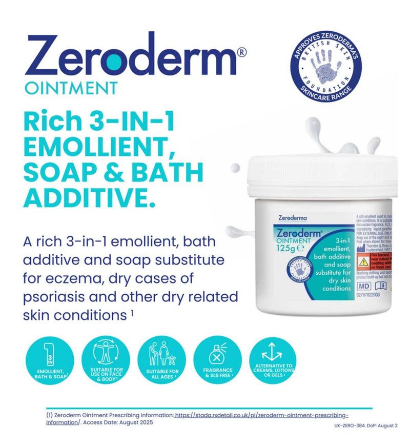 Zeroderm 3-in-1 emollient ointment 500g (British brand)