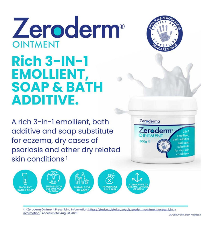 Zeroderm 3-in-1 emollient ointment 500g (British brand)