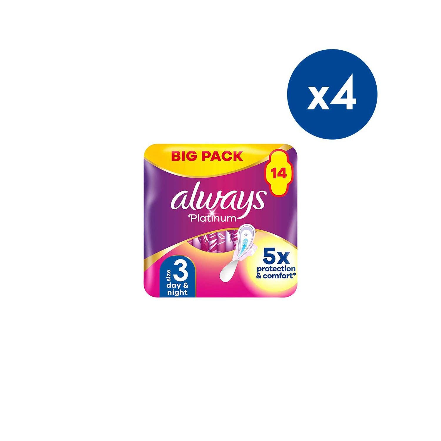 Always Platinum day and night sanitary towels size 3 14ct bundle, UK version
