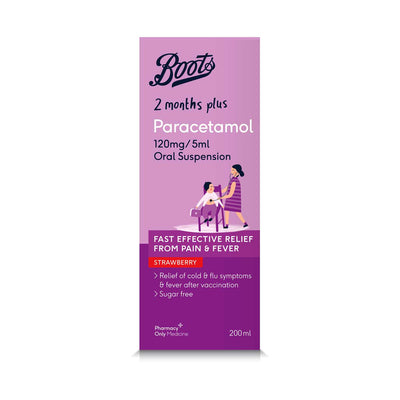 Boots Boots Paracetamol 120mg/5ml Oral Suspension Strawberry Flavour Pain Relief 200ml- Buy online at McGrocer