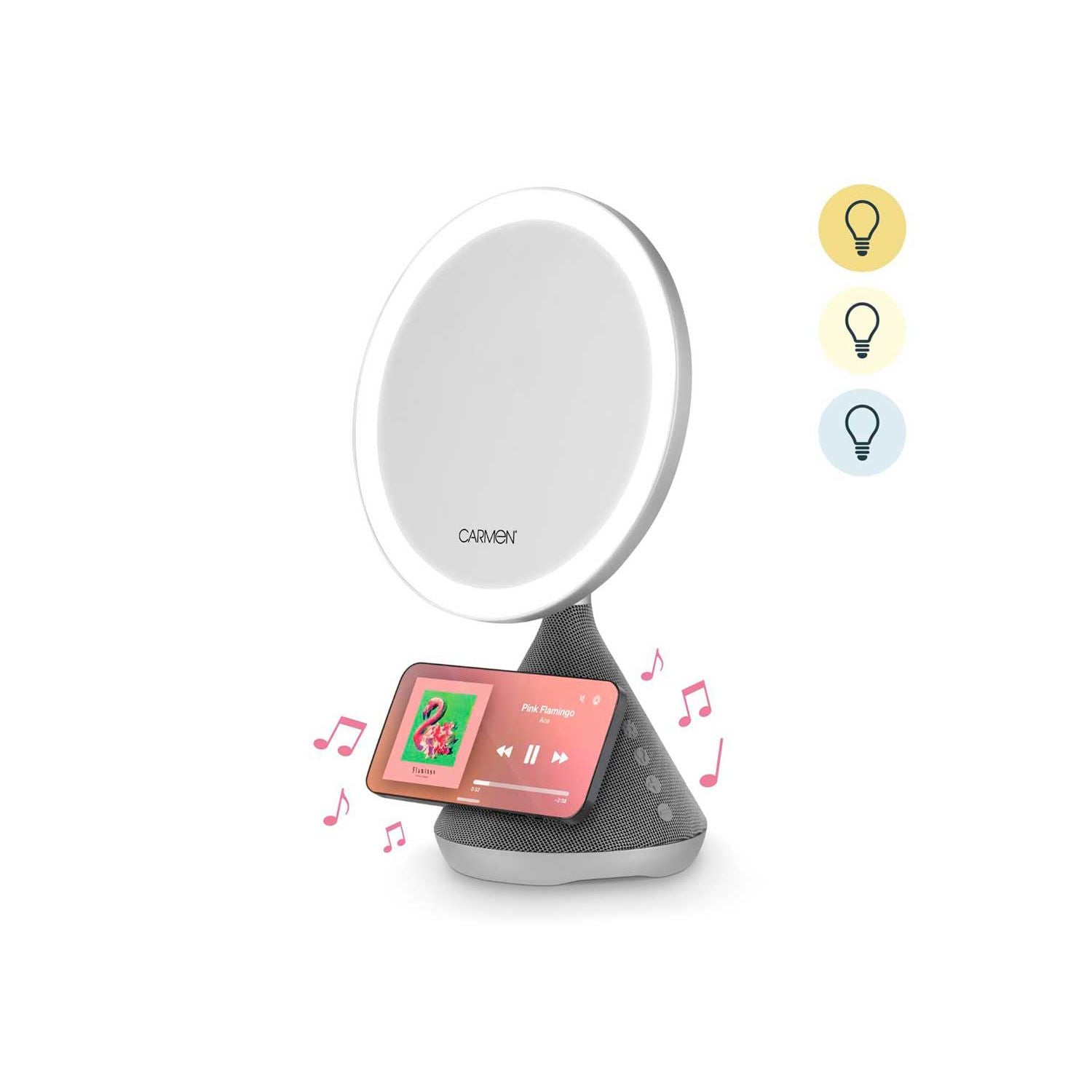 Carmen 3-in-1 LED mirror speaker charger silver, imported from the UK