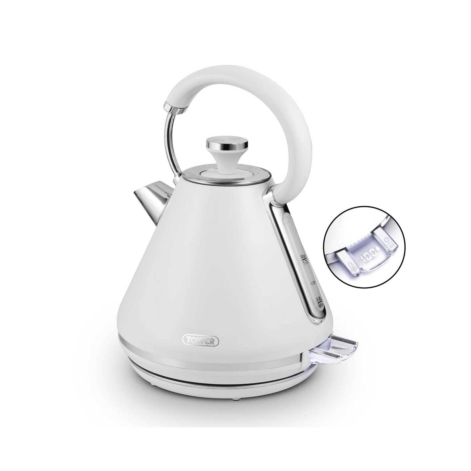 Tower Mirage variable kettle 1.7L white chrome - British product