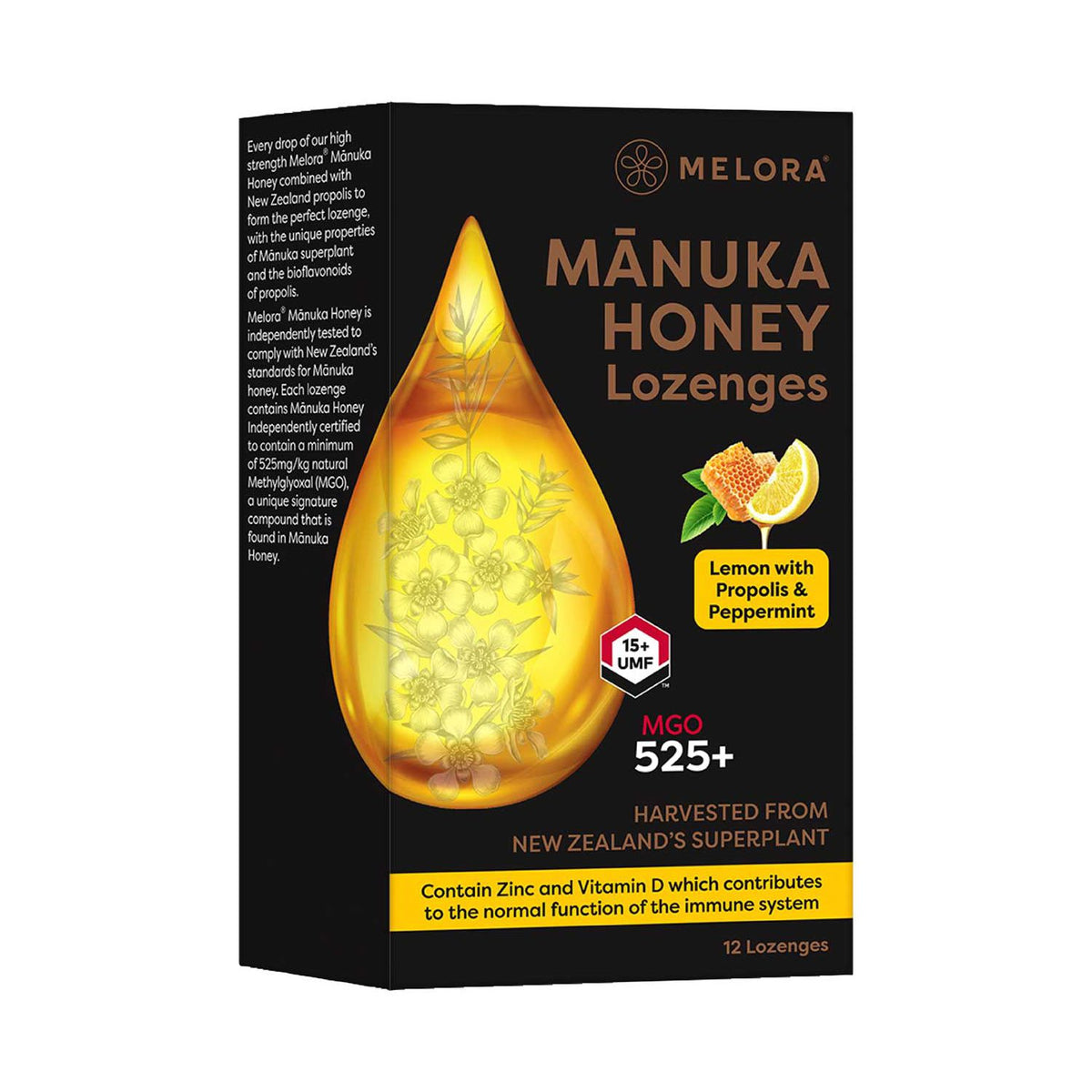 Melora Manuka Honey Lozenges Lemon Peppermint 12S, UK version