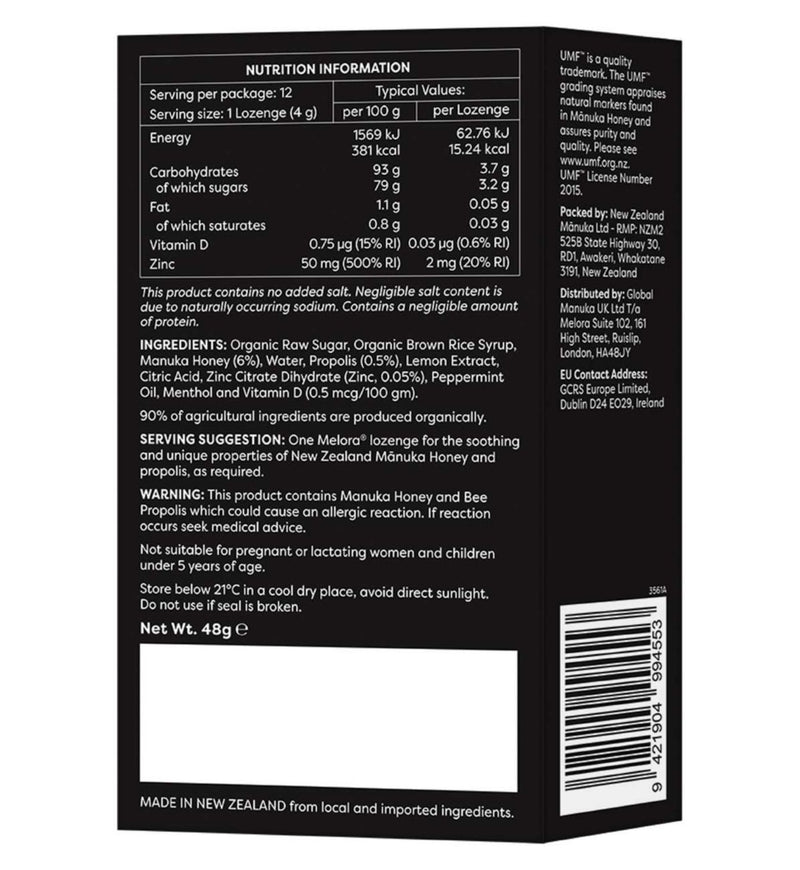Melora Manuka Honey Lozenges Lemon Peppermint 12S, UK version