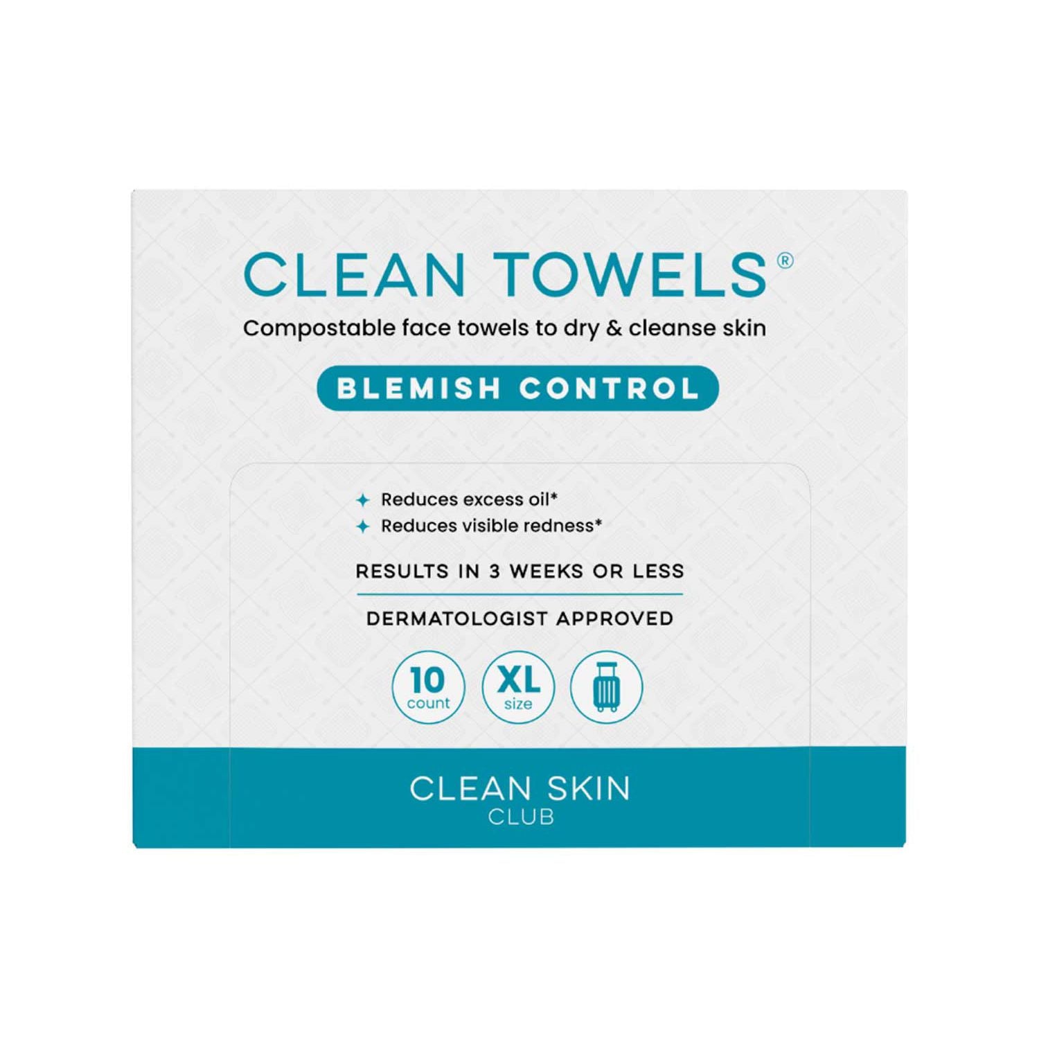 Clean Skin Club blemish control face towels 10ct, imported from the UK