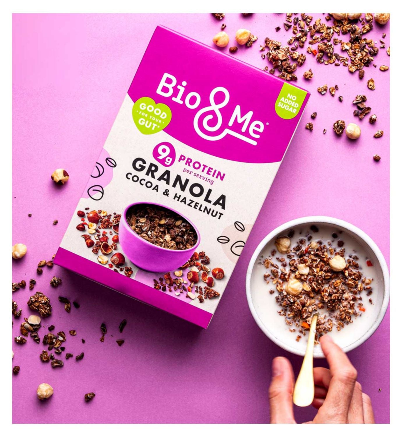 Bio&Me cocoa hazelnut protein granola 360g, imported from the UK